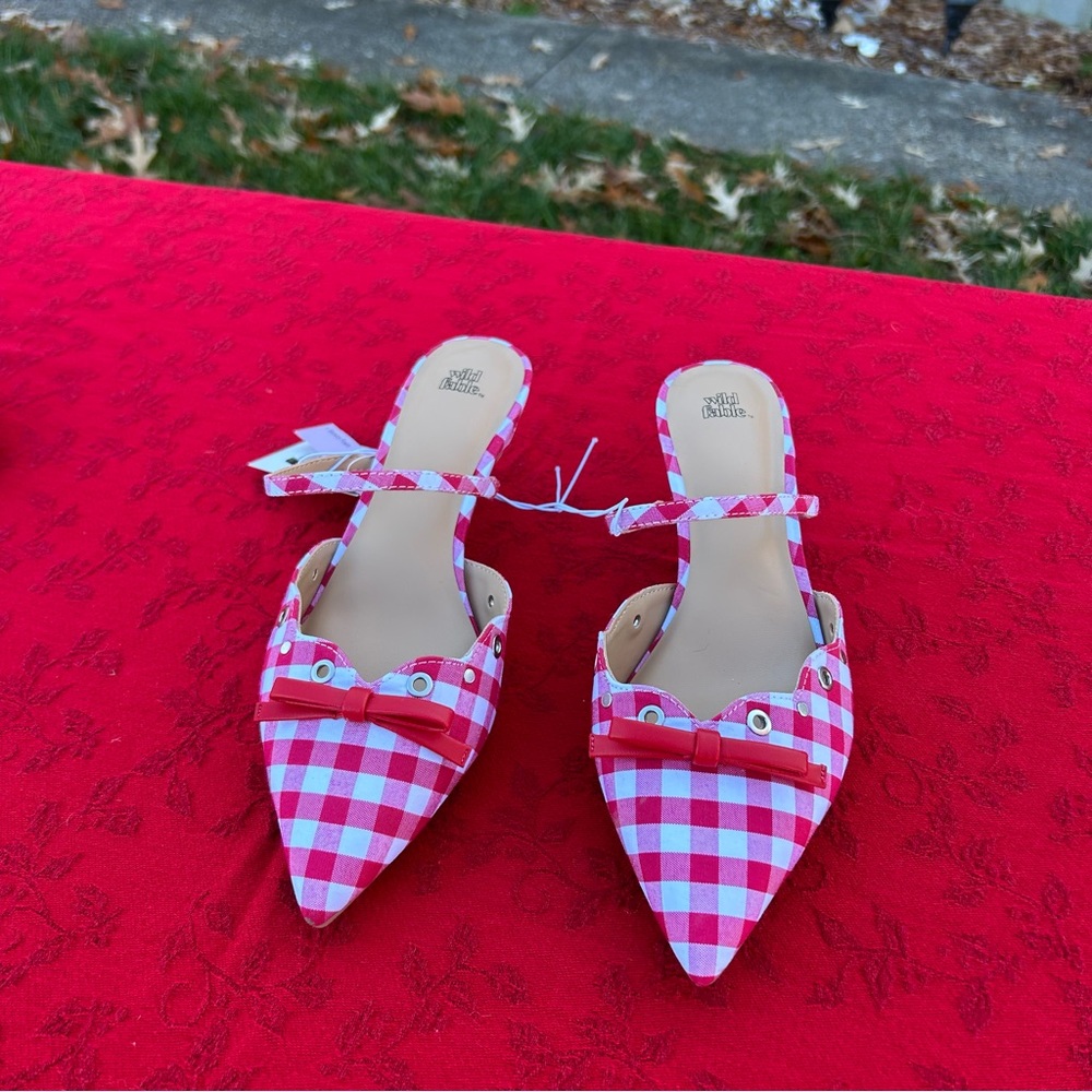 Wild Fable - Women's Lysandra Gingham Eyelet Kitten Heels - size 8 picnic summer